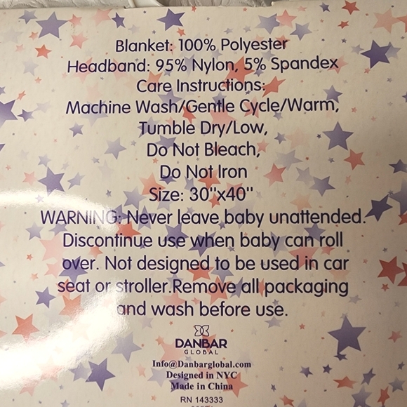 Baby Blanket and Headwrap White Red Blue Stars 30" x 40" 2 Pc Baby Gift Set NWT - Picture 6 of 6
